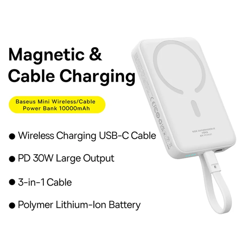 BASEUS Magnetic Mini Wireless Fast Charge Power Bank Type-C Edition 10000mAh 30W Battery Pack - White