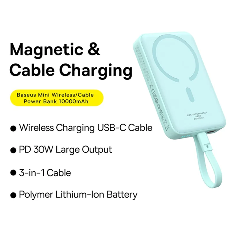 BASEUS Magnetic Mini Wireless Fast Charge Power Bank Type-C Edition 10000mAh 30W Battery Pack - Blue