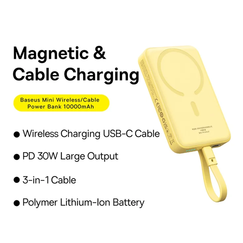 BASEUS Magnetic Mini Wireless Fast Charge Power Bank Type-C Edition 10000mAh 30W Battery Pack - Yellow