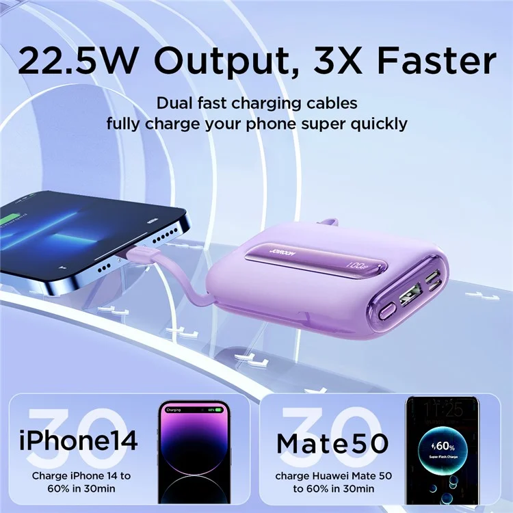 JOYROOM JR-L012 Plus 20000mAh Power Bank per telefono 22.5W Ricarica veloce Display LED Batteria per telefono - Viola