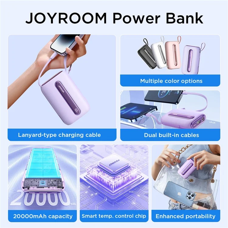 JOYROOM JR-L012 Plus 20000mAh Power Bank per telefono 22.5W Ricarica veloce Display LED Batteria per telefono - Viola