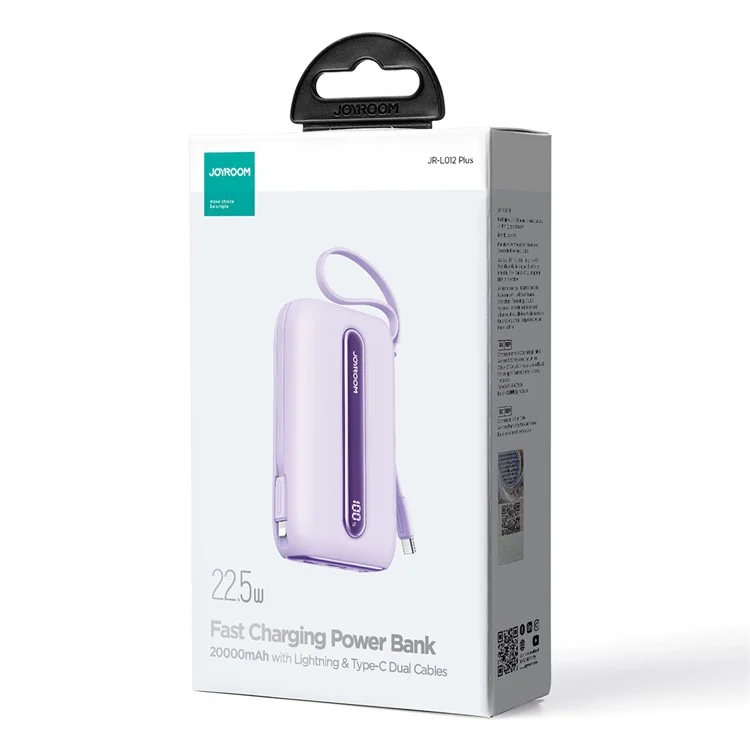 JOYROOM JR-L012 Plus 20000mAh Power Bank per telefono 22.5W Ricarica veloce Display LED Batteria per telefono - Viola