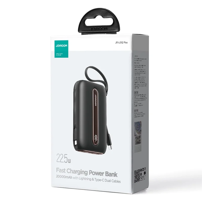 JOYROOM JR-L012 Plus 20000mAh Phone Power Bank 22.5W Fast Charging LED Display Phone Battery Pack - Black