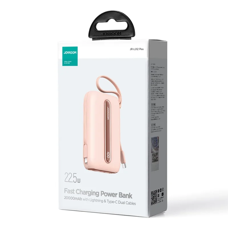 JOYROOM JR-L012 Plus 20000mAh Phone Power Bank 22.5W Fast Charging LED Display Phone Battery Pack - Pink