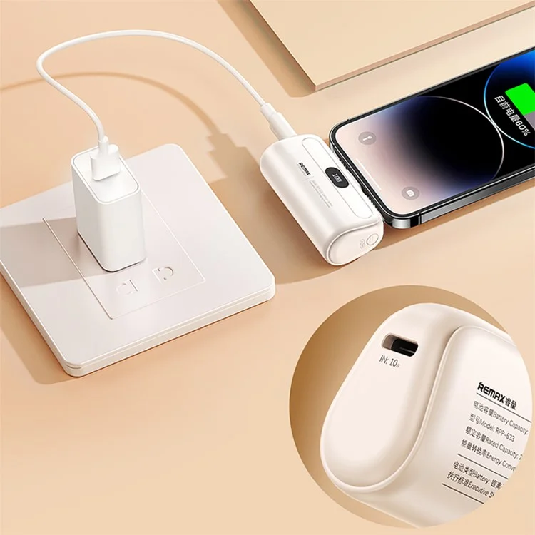 REMAX RPP-632 Capsule Series 2A Type-C Emergency Direct Charge Power Bank 5000mAh External Phone Battery - White