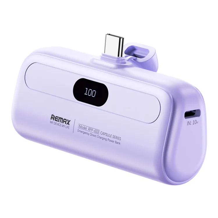 REMAX RPP-632 Капсульная серия 2A Type-C Экстренное прямое зарядное устройство Power Bank 5000mAh Внешний аккумулятор для телефона - фиолетовый