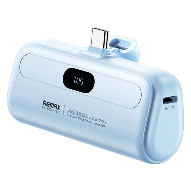 REMAX RPP-632 Capsule Series 2A Type-C Emergency Direct Charge Power Bank 5000mAh External Phone Battery - Blue