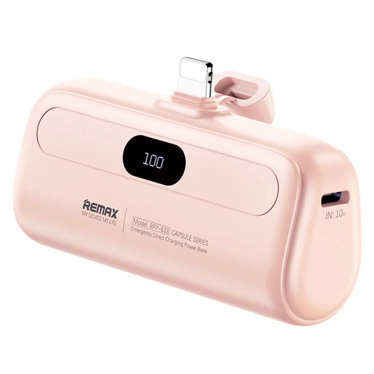 REMAX RPP-633 Série Capsule 2A iP Port 5000mAh Batterie Externe de Secours Charge Directe pour Téléphone - Rose