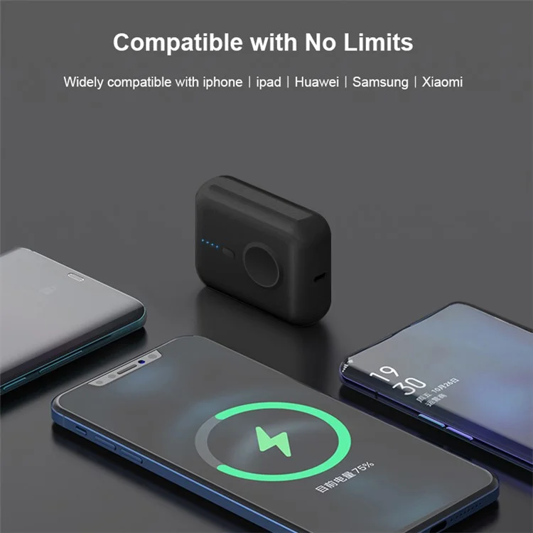 PS-620 Cabled Digital Display Power Bank 10000mAh Portable Mini Phone Charger for Smart Watch - Black