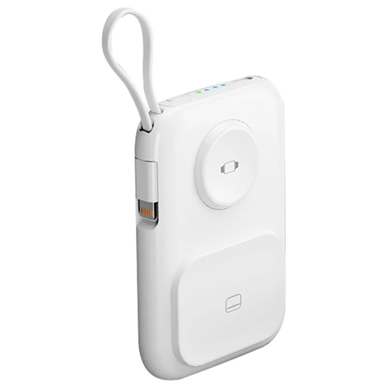 PS-621 3-in-1 5000mAh Cabled Power Bank for Watch Headset Cellphone Portable Charger - White