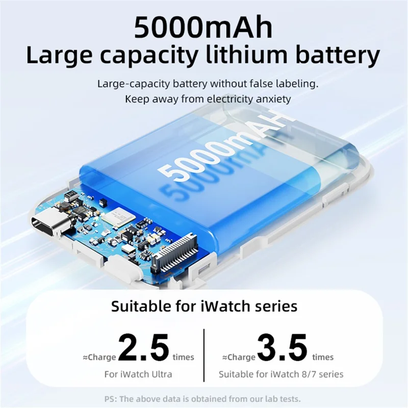 PS-621 3-in-1 5000mAh Cabled Power Bank for Watch Headset Cellphone Portable Charger - White