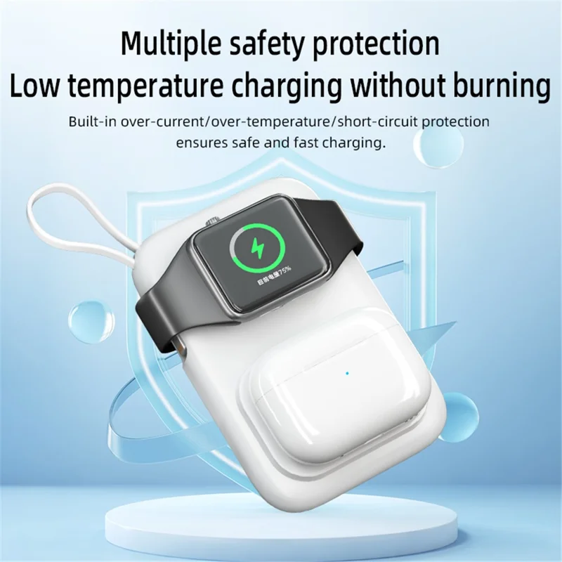 PS-621 3-in-1 5000mAh Cabled Power Bank for Watch Headset Cellphone Portable Charger - White