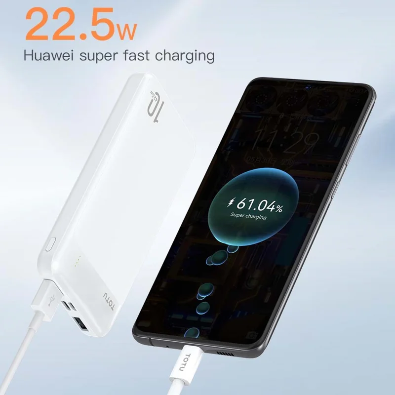 TOTU PB-1 20W PD Fast Charging Power Bank 10000mAh Portable Phone Charger External Battery Pack - Black
