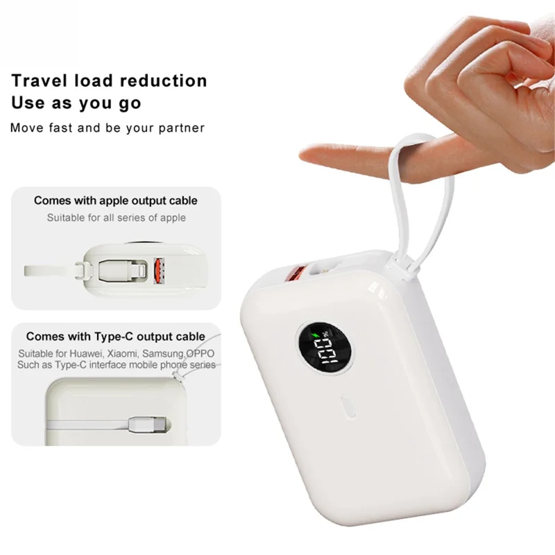 ZUZG 10000mAh Digital Display Power Bank with Type-C + iP Cable Support Fast Charging - Pink