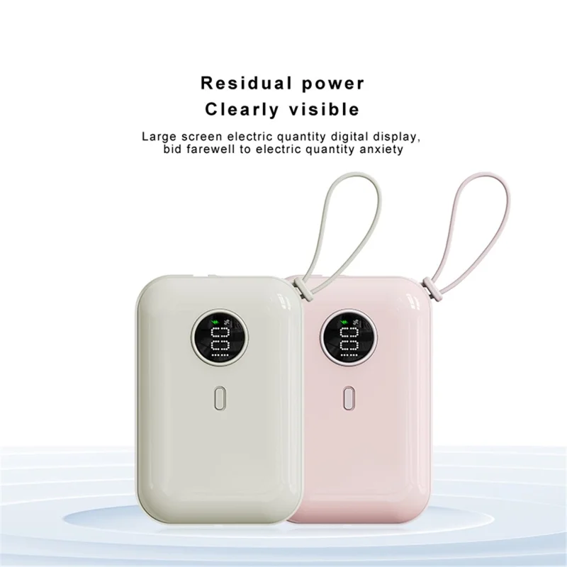 ZUZG 10000mAh Digital Display Power Bank with Type-C + iP Cable Support Fast Charging - Pink