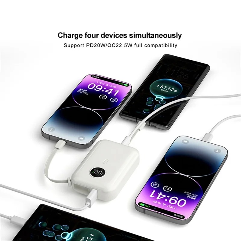 ZUZG 10000mAh Digital Display Power Bank with Type-C + iP Cable Support Fast Charging - Pink