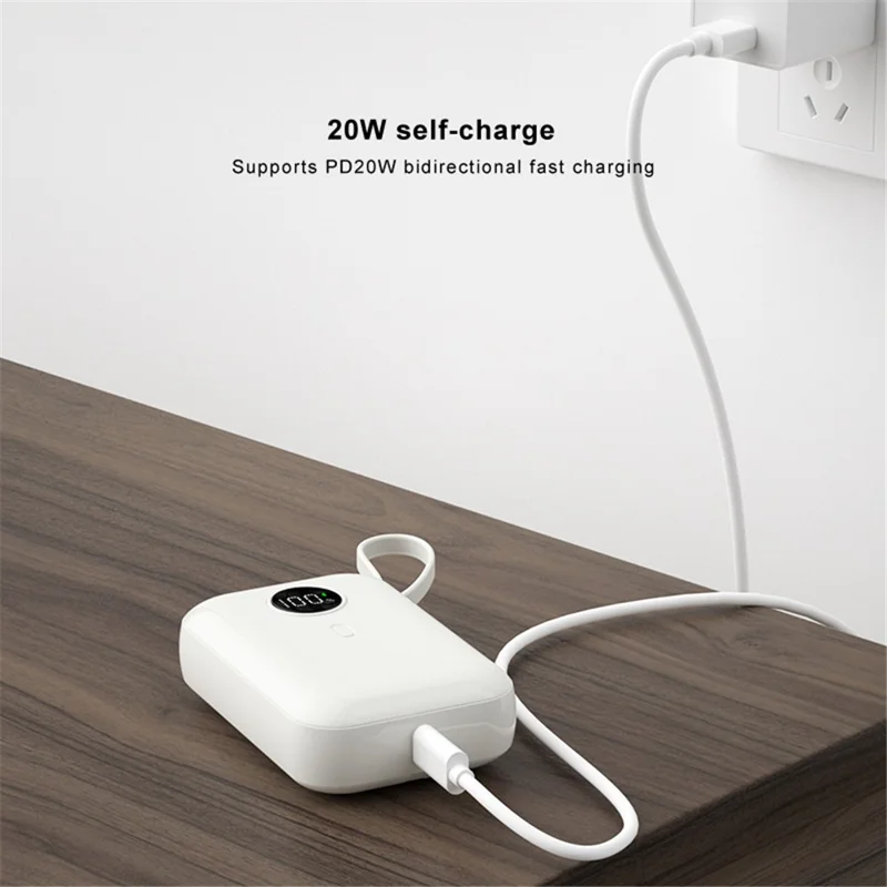 ZUZG 10000mAh Digital Display Power Bank with Type-C + iP Cable Support Fast Charging - Pink