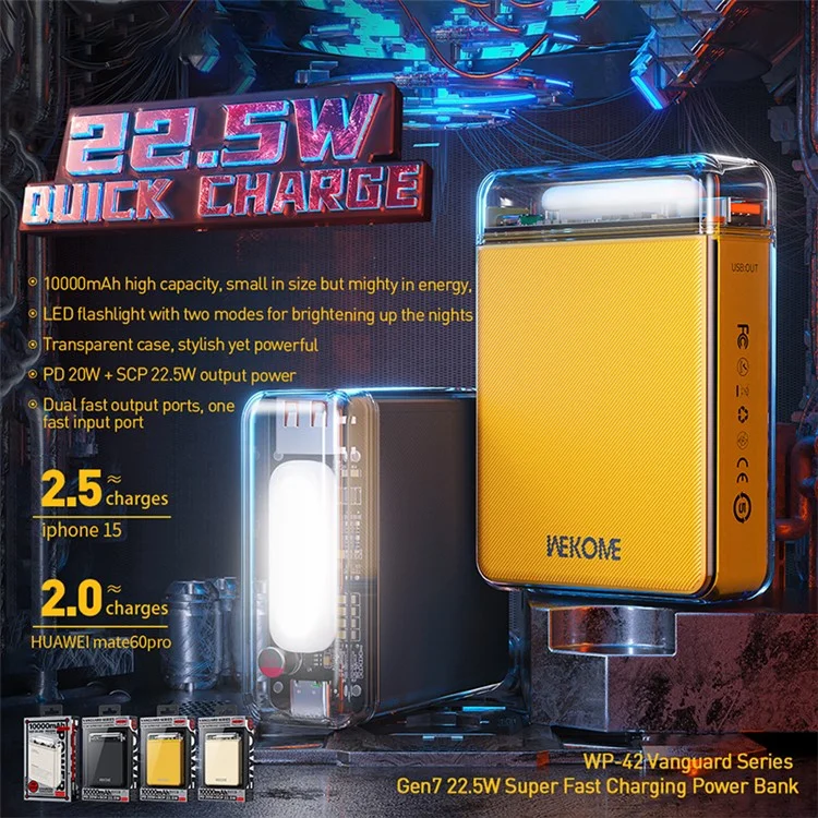 WEKOME WP-42 Serie Vanguard Gen7 Powerbank da 10000mAh con ricarica rapida a 22,5W - Giallo 