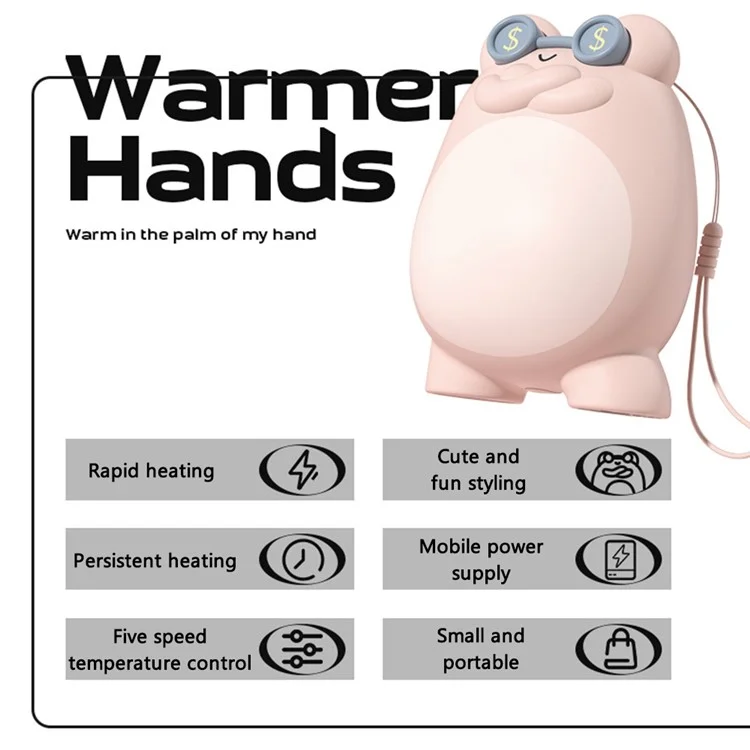 Cute Frog Shape Heating Power Bank 5600mAh Portable Phone Charger Hand Warmer Battery Pack - Purple