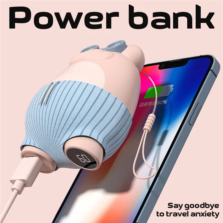 Cute Frog Shape Heating Power Bank 5600mAh Portable Phone Charger Hand Warmer Battery Pack - Purple