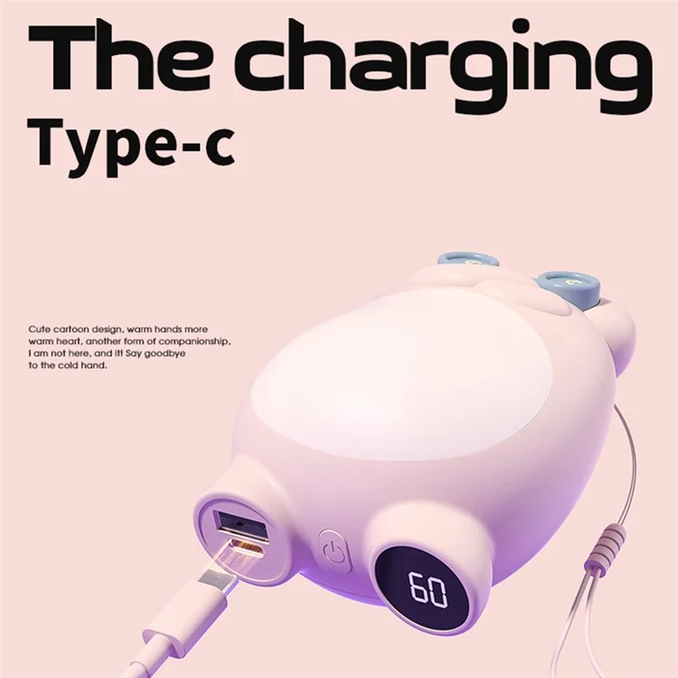 Cute Frog Shape Heating Power Bank 5600mAh Portable Phone Charger Hand Warmer Battery Pack - Purple