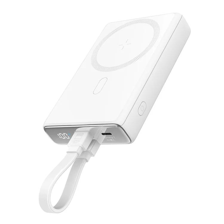 JOYROOM JR-PBM01 PD 20W 10000mAh Power Bank Magnético Inalámbrico Cargador con Cable Incorporado / Soporte - Blanco