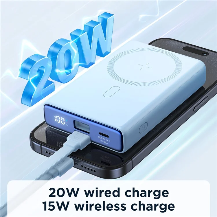 JOYROOM JR-PBM01 PD 20W 10000mAh Power Bank Magnético Inalámbrico Cargador con Cable Incorporado / Soporte - Blanco