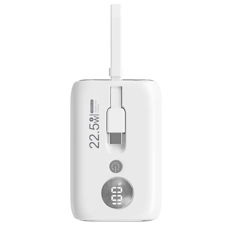 ROISKIN K0092 10000mAh Cabled Power Bank Digital Display Portable Phone Battery Pack - White
