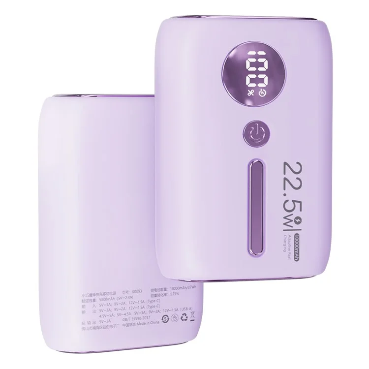 ROISKIN K0093 10000mAh Portable Power Bank Digital Display Cell Phone External Battery Pack - Purple