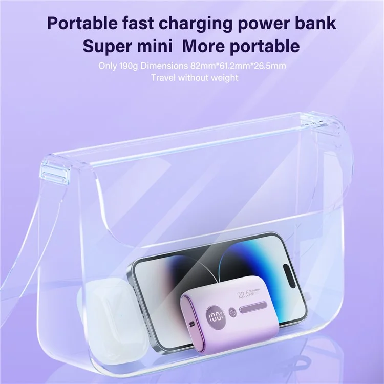 ROISKIN K0093 10000mAh Portable Power Bank Digital Display Cell Phone External Battery Pack - Purple