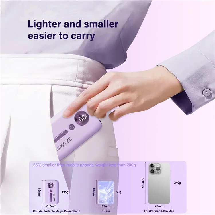 ROISKIN K0093 10000mAh Portable Power Bank Digital Display Cell Phone External Battery Pack - Purple
