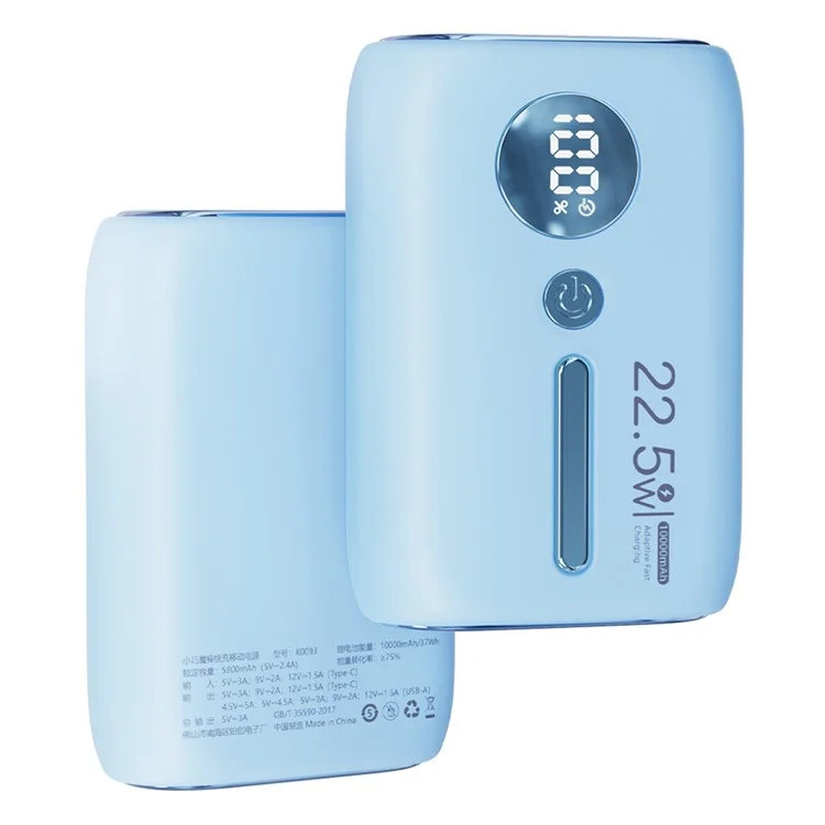 ROISKIN K0093 10000mAh Portable Power Bank Digital Display Cell Phone External Battery Pack - Sky Blue