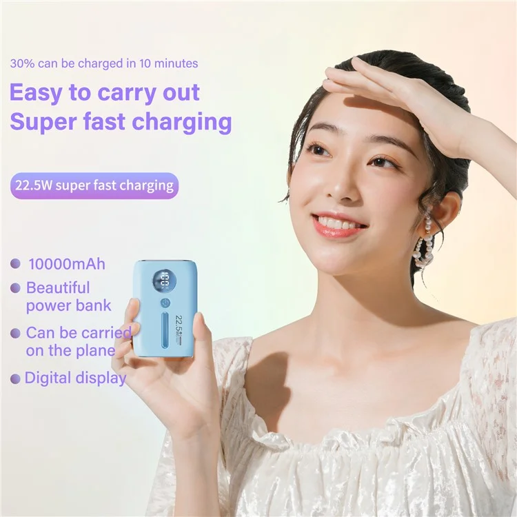 ROISKIN K0093 10000mAh Portable Power Bank Digital Display Cell Phone External Battery Pack - Sky Blue