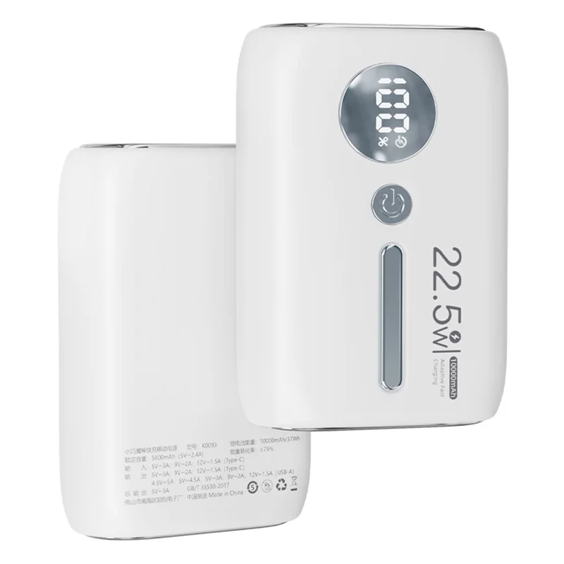 ROISKIN K0093 10000mAh Portable Power Bank Digital Display Cell Phone External Battery Pack - White