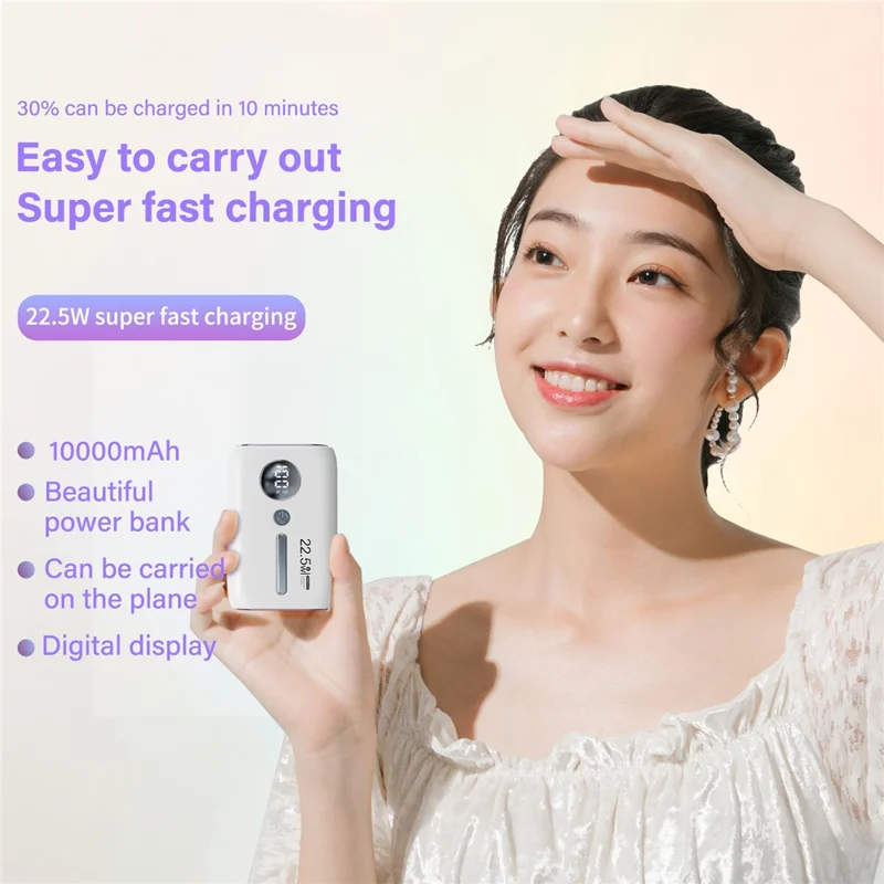 ROISKIN K0093 10000mAh Portable Power Bank Digital Display Cell Phone External Battery Pack - White