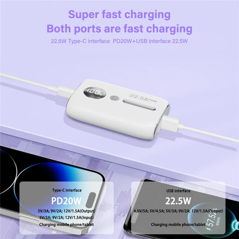 ROISKIN K0093 10000mAh Portable Power Bank Digital Display Cell Phone External Battery Pack - White