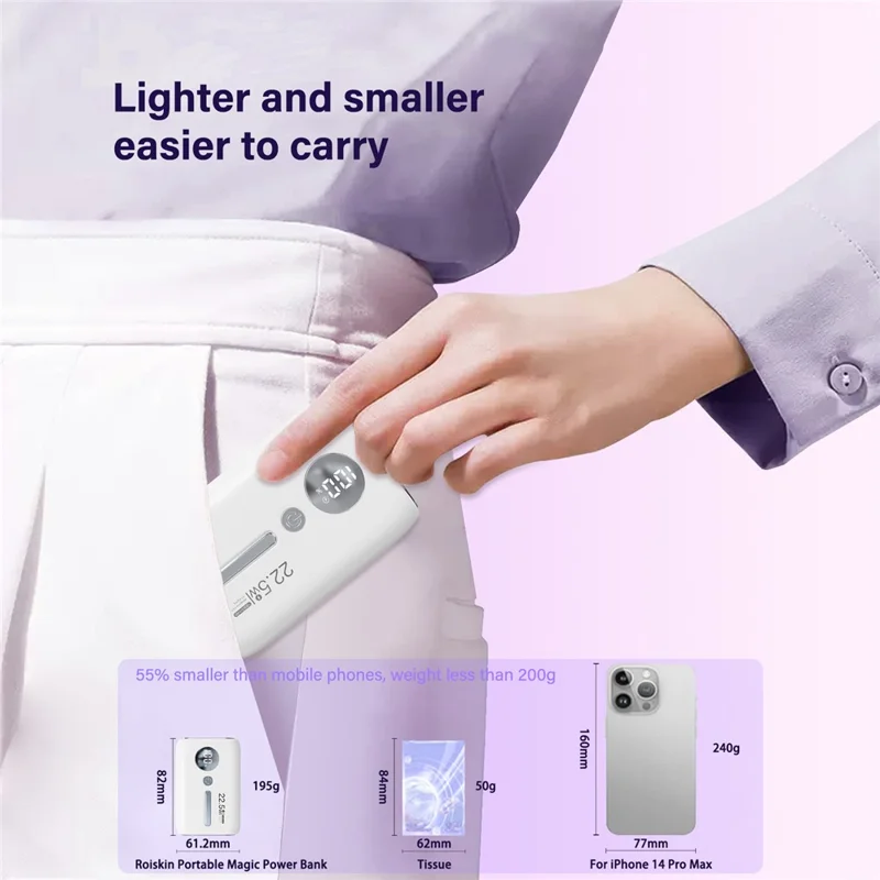 ROISKIN K0093 10000mAh Portable Power Bank Digital Display Cell Phone External Battery Pack - White