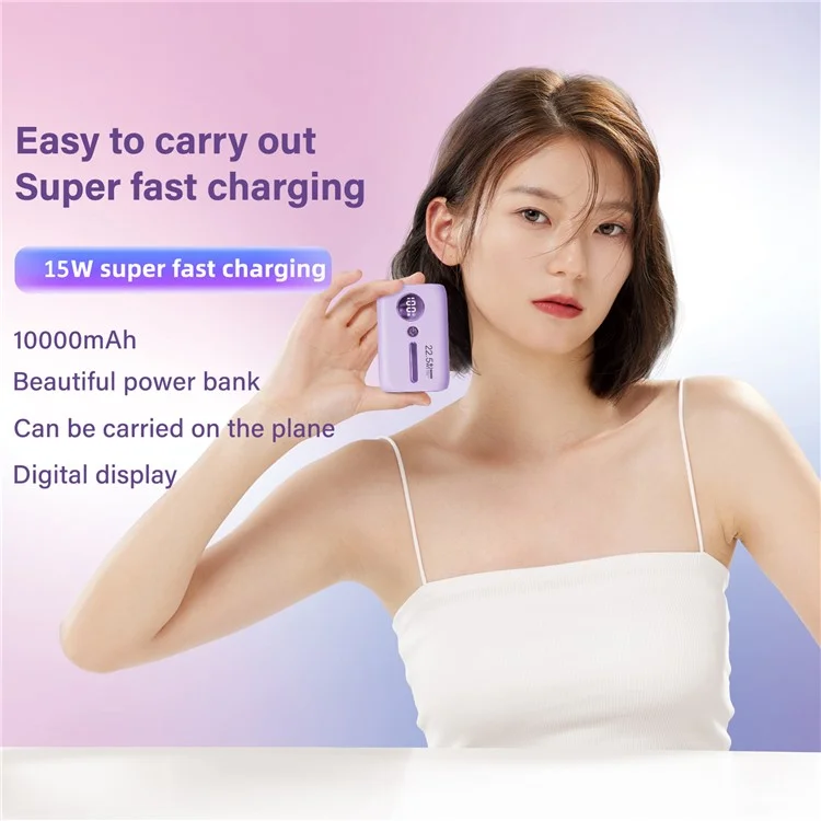 ROISKIN K0095 10000mAh Display Digitale Power Bank Caricatore Portatile per Cellulare Batteria Esterna - Bianco