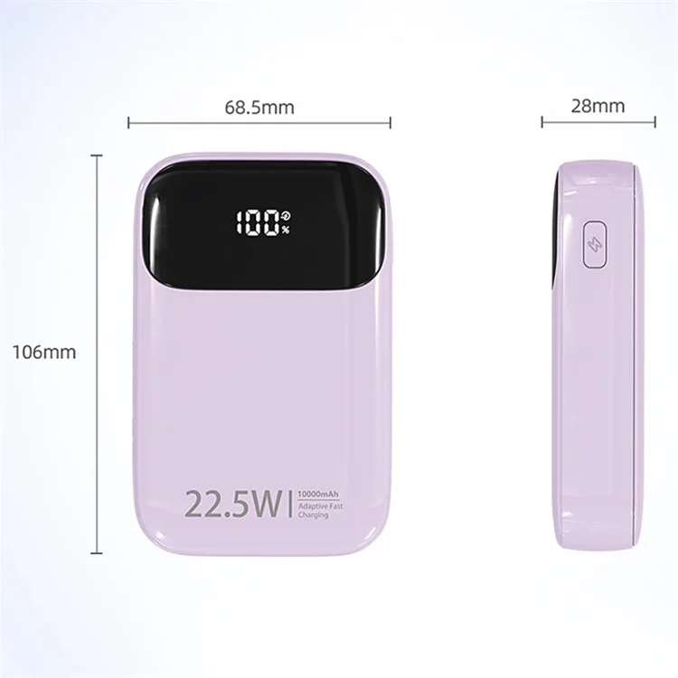 ROISKIN K0087 10000mAh Cabled Power Bank Pantalla Digital Cargador Portátil de Teléfono Batería Externa - Púrpura