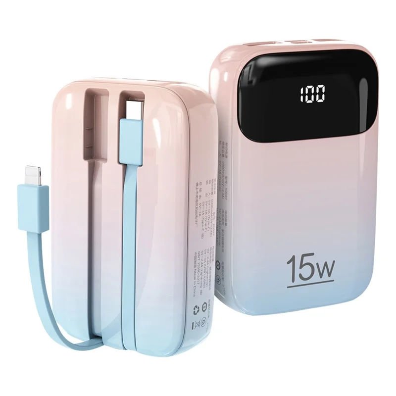 ROISKIN K0090 20000mAh Power Bank Phone Charger External Battery with iP /  Type-C Cable - Pink Blue Gradient