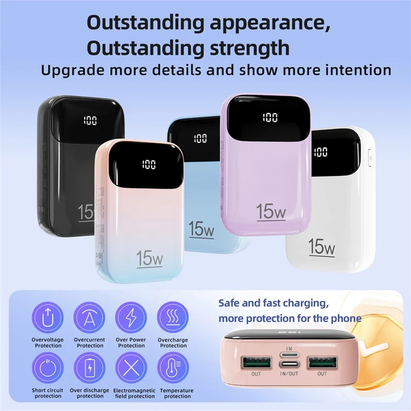 ROISKIN K0090 20000mAh Power Bank Phone Charger External Battery with iP /  Type-C Cable - Pink Blue Gradient