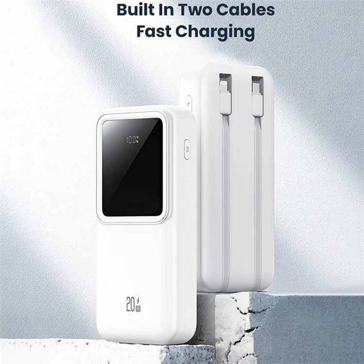 USAMS X-chel Series US-CD212 PD 20W+QC3.0 Dual-Port Digital Display Fast Charging Power Bank with Built-in 2 Cables - Purple