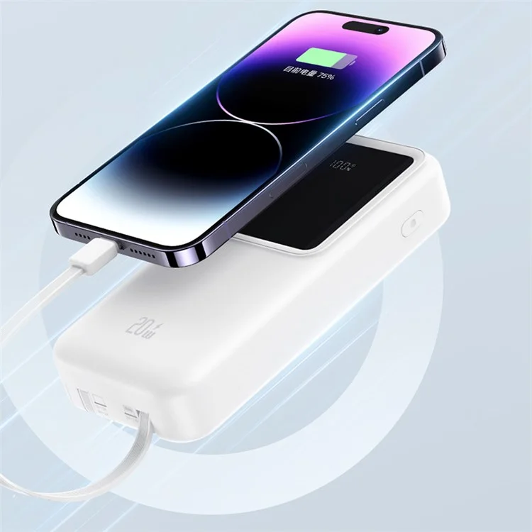 USAMS X-chel Series US-CD212 PD 20W+QC3.0 Dual-Port Digital Display Fast Charging Power Bank with Built-in 2 Cables - Purple