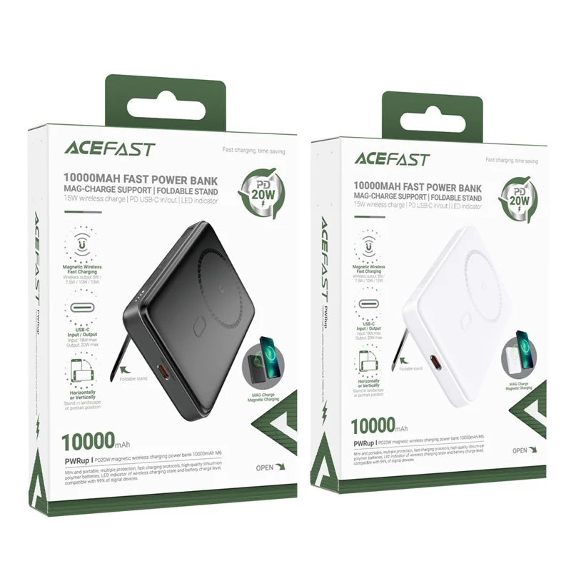 ACEFAST M6-10000 PD 20W Magnetic Wireless Charging 10000mAh Power Bank with Foldable Kickstand - White