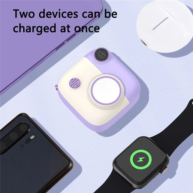 E53 Mobile Phone Portable Charger Smart Watch Mini 10000mAh Power Bank Support 15W Magnetic Wireless Charging - Purple