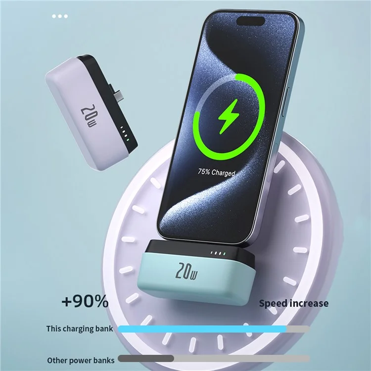 T160 PD 20W Type-C 5000mAh Power Bank Portable Mini Pocket Fast Charger Emergency Phone Battery Pack - Nero