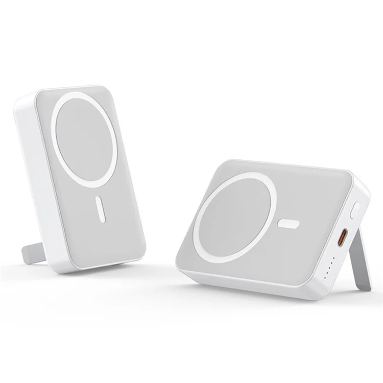 Batterie externe T156P PD 20W 10 000 mAh avec chargeur sans fil magnétique 15W et support pliable - Blanc