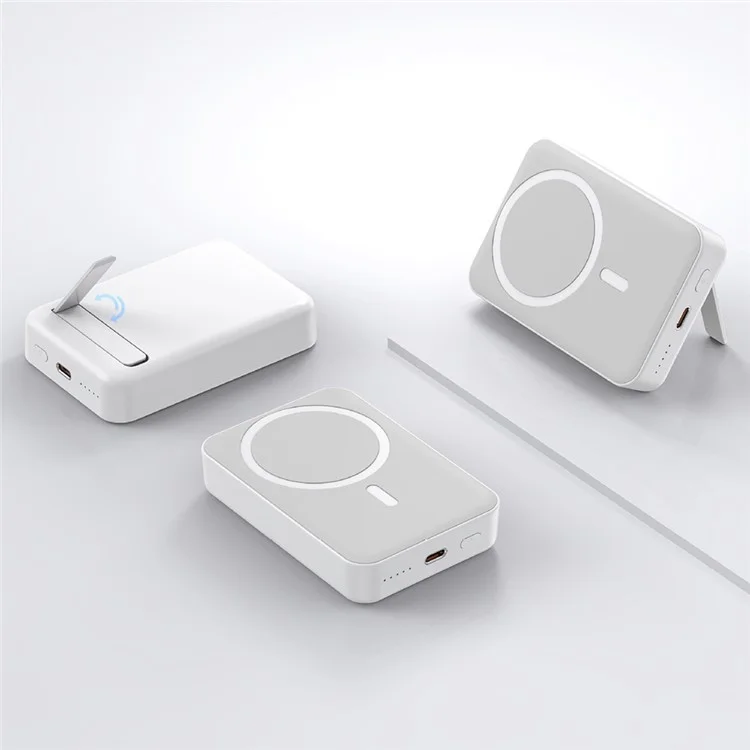 Batterie externe T156P PD 20W 10 000 mAh avec chargeur sans fil magnétique 15W et support pliable - Blanc