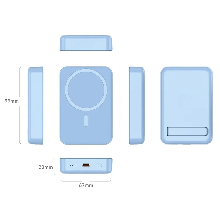 Batterie externe T156P PD 20W 10 000 mAh avec chargeur sans fil magnétique 15W et support pliable - Blanc