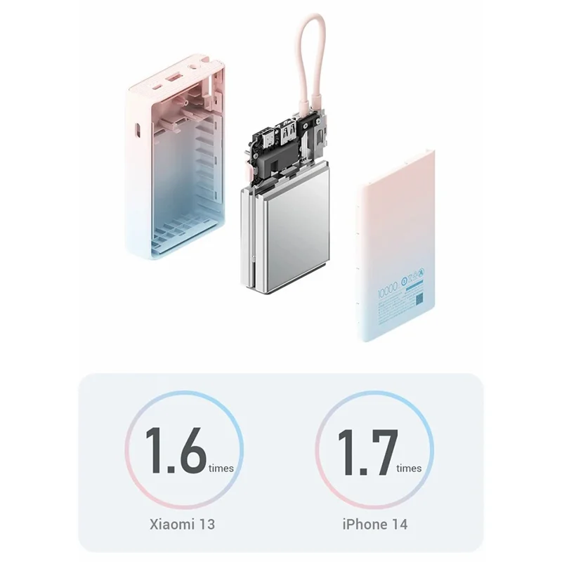 ZMI P17 22.5W 10000mAh Power Bank Built-in Type-C Cable Phone Charger External Battery - Grey